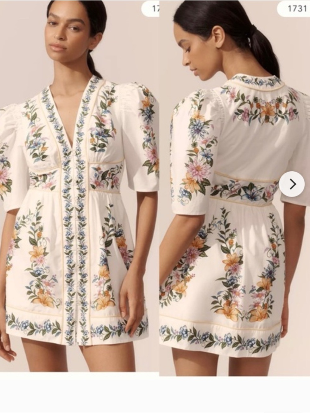FARM Rio White Floral Embroidered Mini Dress with Yellow Piping - Picture 7 of 8